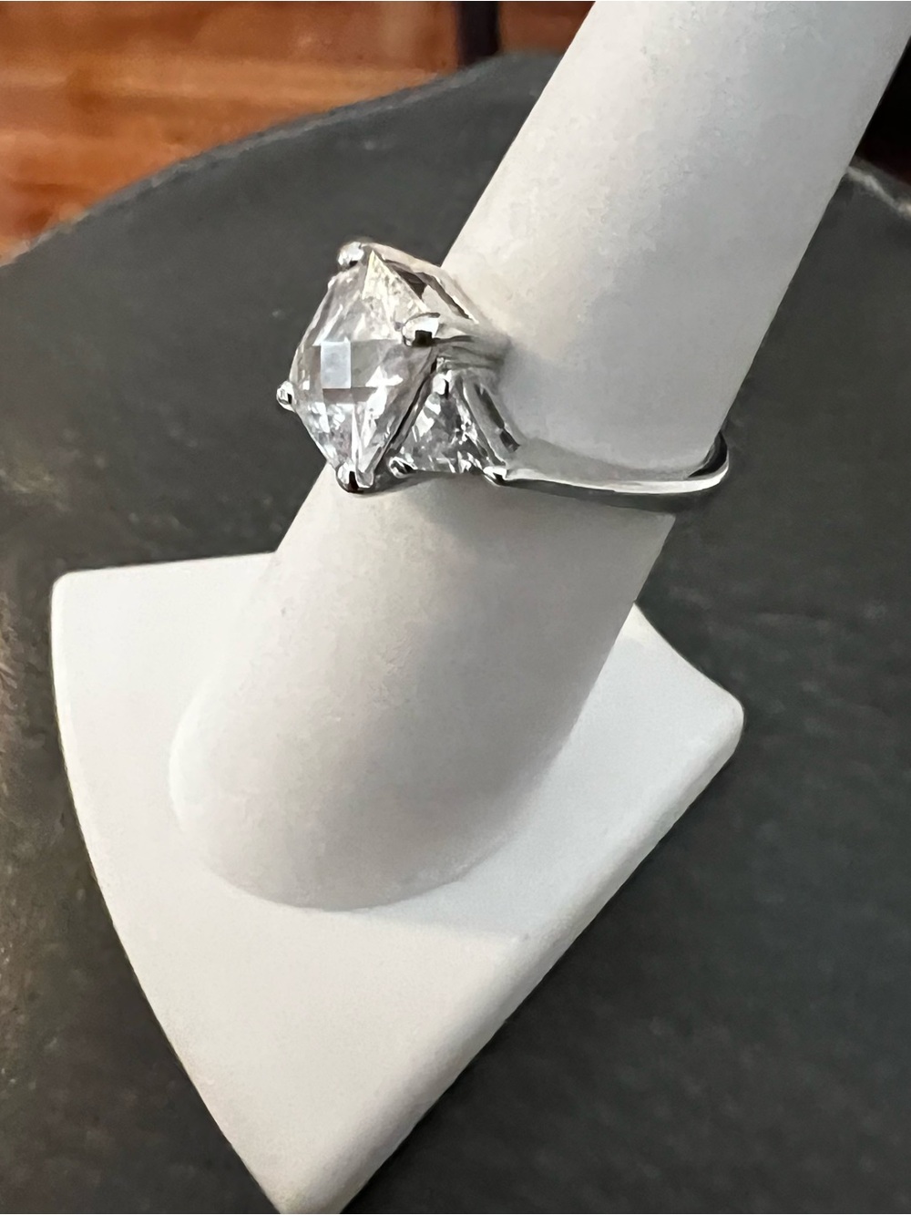Sterling Silver Clear Solitaire Ring - White Crystal Accent